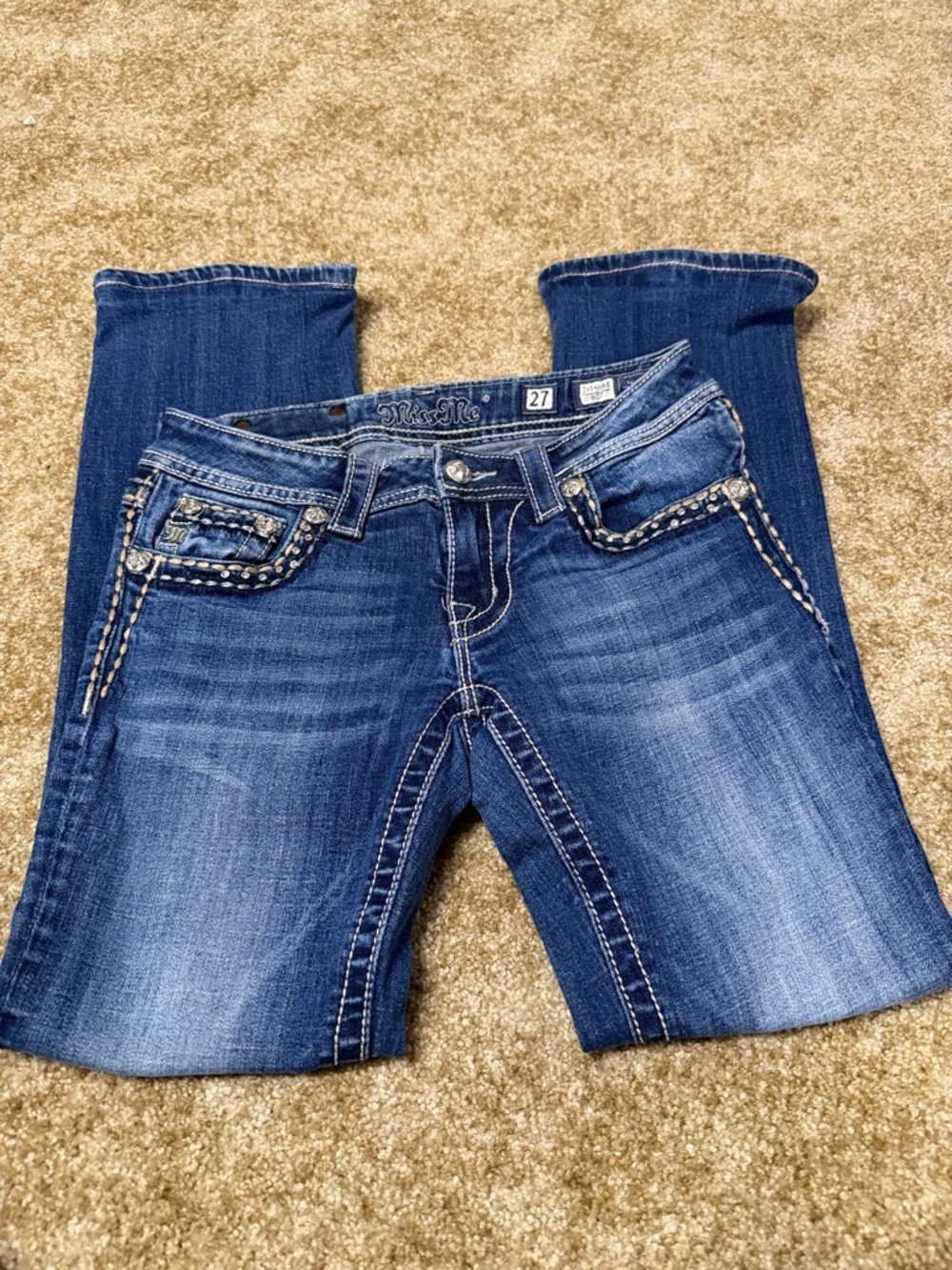 Miss Me Dark Wash Bootcut Jeans with Embellished Pockets